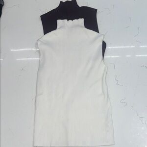 Maroon and White Sleeveless Turtleneck Tops